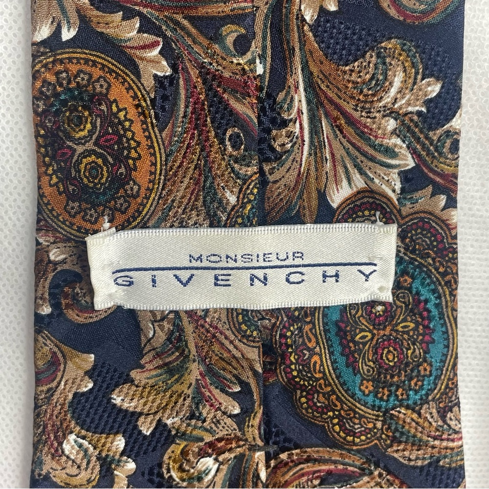 VTG Givenchy Monsieur Silk Tie Lot Navy Gold Paisley Red White Blue USA Neckties - Picture 8 of 16